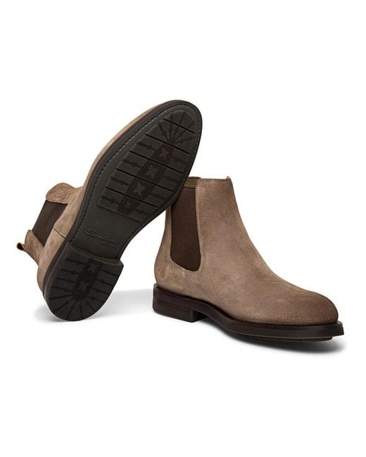 Santoni Brown Suede Chelsea Boot Dark for men