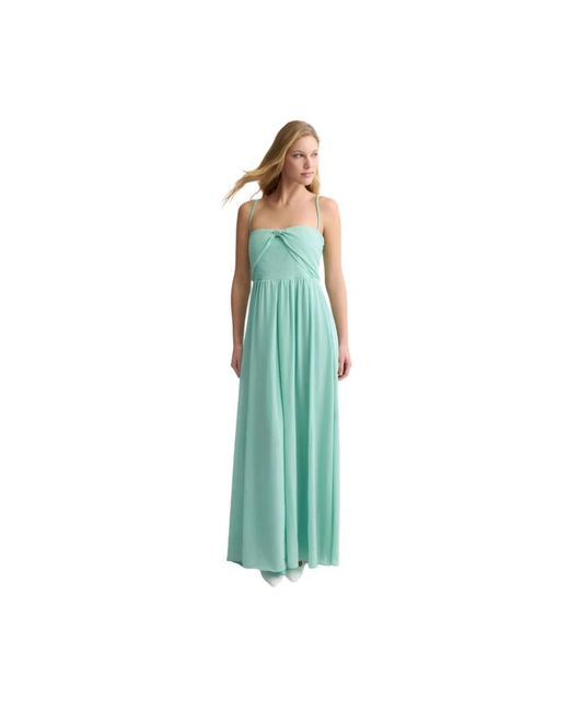 Liu Jo Kleedjes ,Groen ,Polyester Lange Georgette Jurk Met Open Rug in het Green