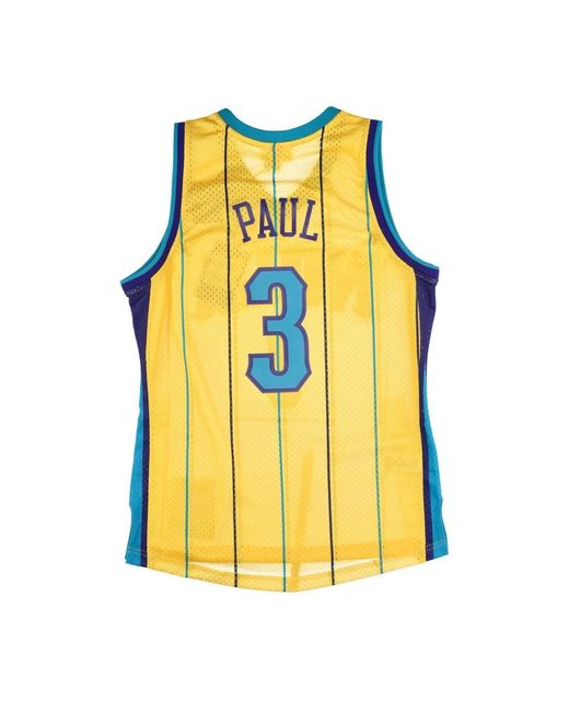 Mitchell & Ness Fitness ,Geel ,Polyester Chris Paul Basketbal Tanktop in het Yellow voor heren