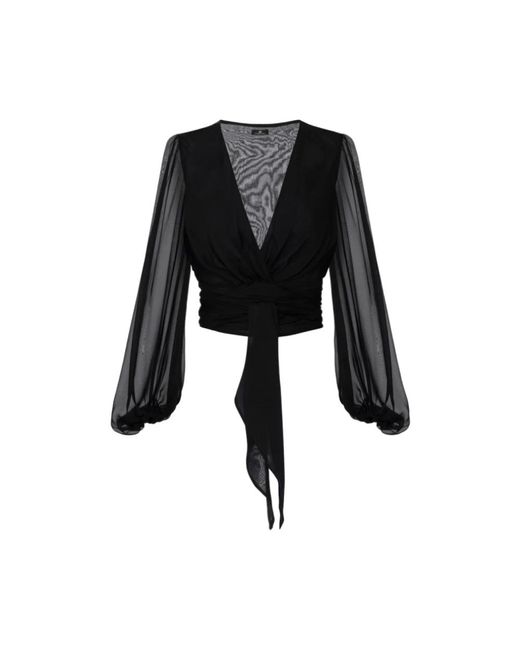 Camisa de seda de voile negra con mangas anchas fruncidas Elisabetta Franchi de color Black