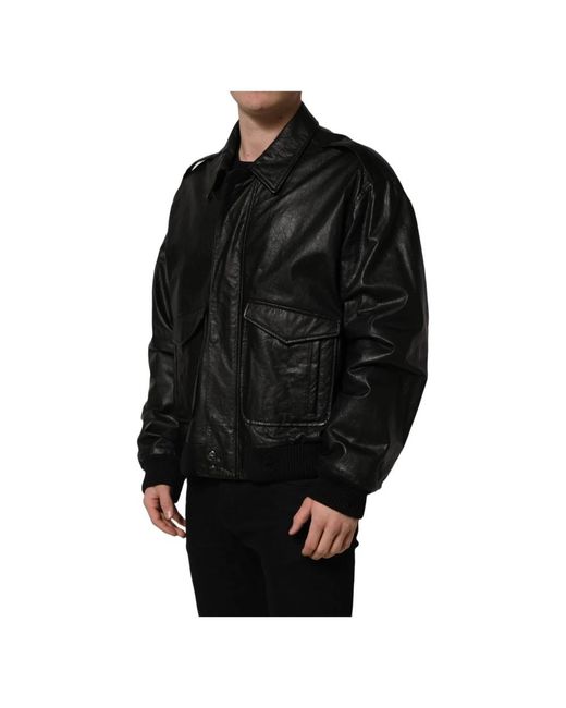 Dolce & Gabbana Black Leather Jackets for men