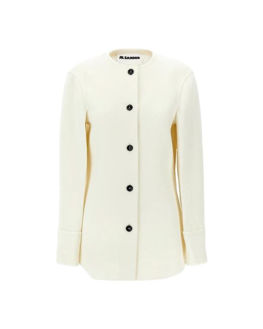 Jil Sander Jassen ,Wit ,Katoen Casual Blauw Overhemd in het White