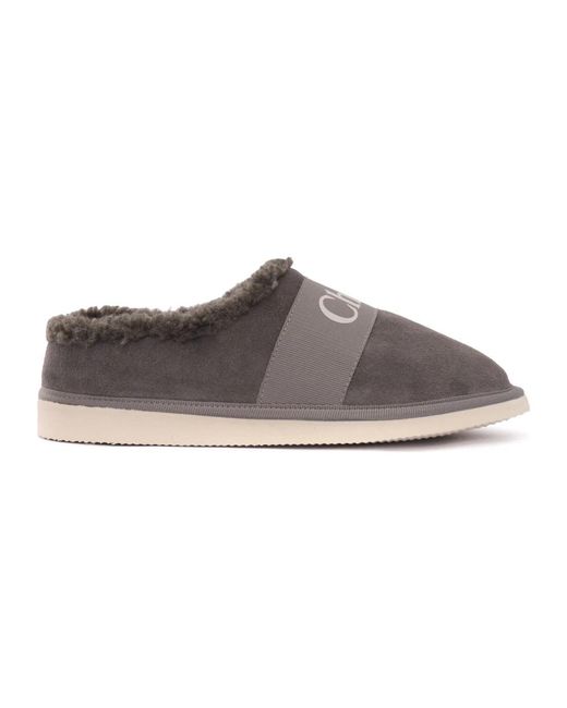 Chloé Gray Logo Suede Slipper