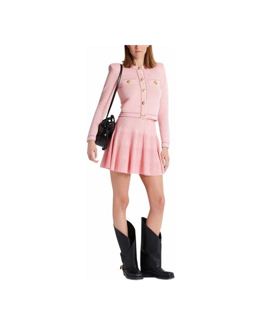 Balmain Pink Langärmelige Strukturierte Strickjacke