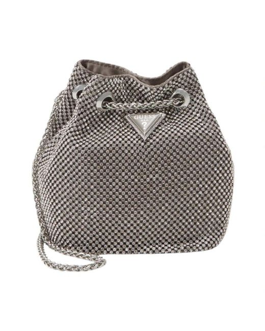 Guess Gray Eco-Leder Eimer Tasche Mit Dekorativen Applikationen