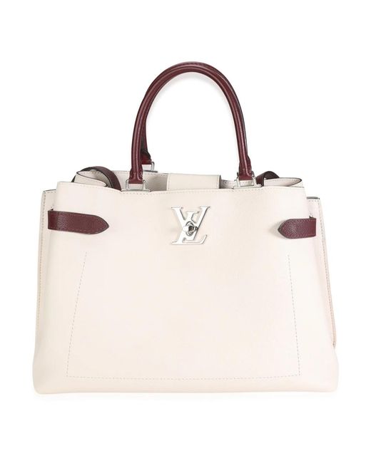 Louis vuitton cream ; burgundy grained calf leather lockme day bag Louis Vuitton de color Pink