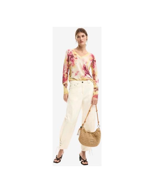 Desigual Pink V-Neck Knitwear
