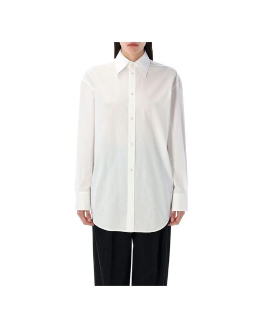 Saint Laurent White Weißes Gestreiftes Cassandre Hemd