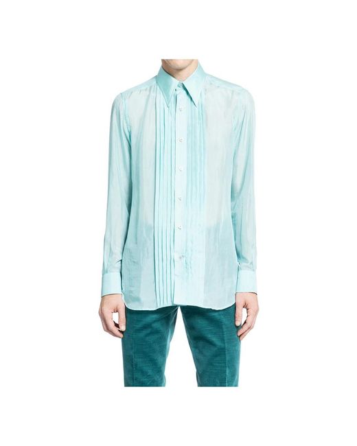 Tom Ford Chiffon Parachute Plisse Shirt in het Blue voor heren