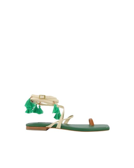 Johanna Ortiz Green Flat Sandals