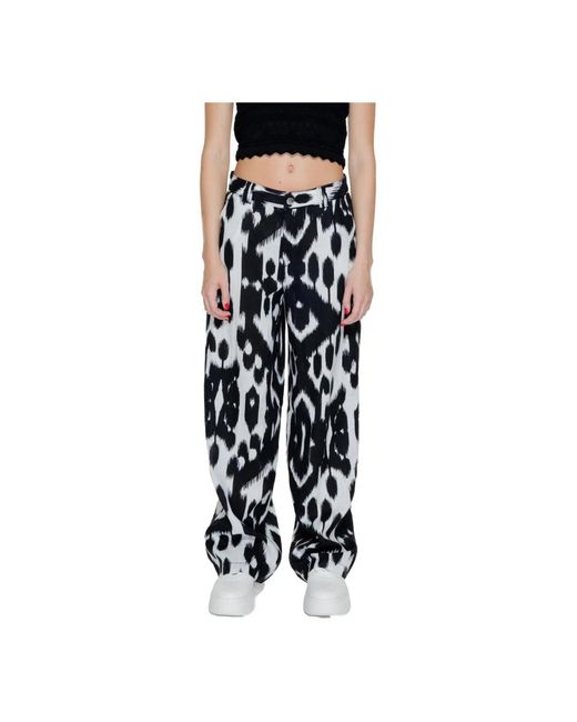 Street One Black Abstrakt print wideleg leinenhose