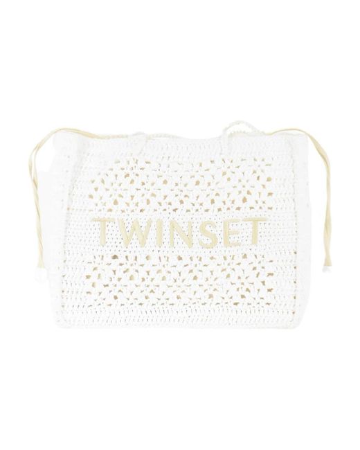 Twin Set White Bohemian crochet shopper tasche