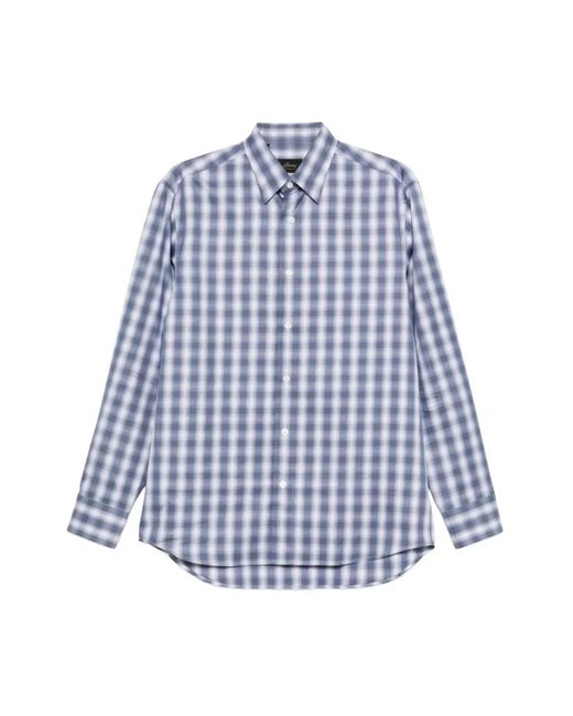 Brioni Geruite Lange Mouw Knoopblouse in het Blue voor heren