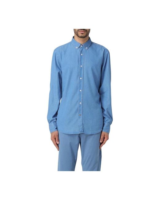 HUGO Marineblaue Denim Langarm Casual Hemd in Blue für Herren