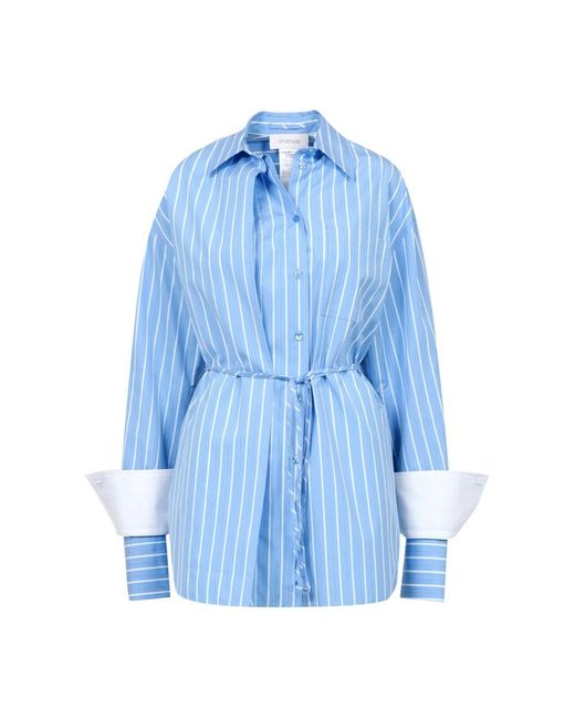 Sportmax Overhemden ,Blauw ,Katoen Verticaal Gestreept Katoenen Overhemd in het Blue