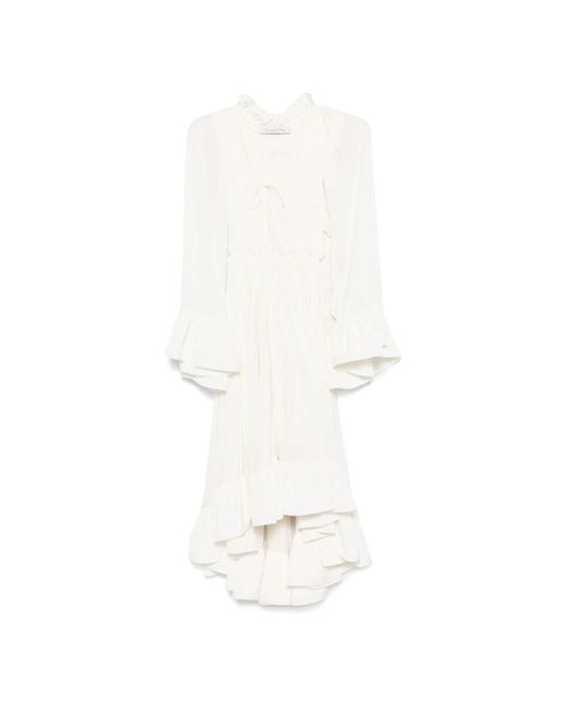 Lanvin White Weiße Charmeuse Midi Kleid