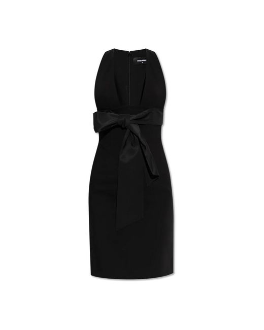 DSquared² Kleedjes ,Zwart ,Polyester Jurk Met Decoratieve Strik in het Black