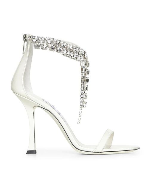 Jimmy Choo White Kristallverzierte elfenbeinsandalen