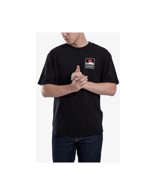 Edwin Tops ,Zwart ,Katoen Sunset On Mt Fuji Grafisch T-Shirt in het Black voor heren