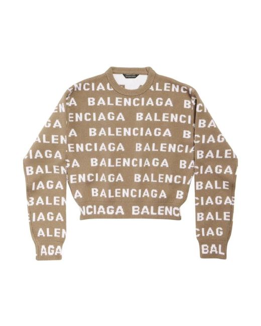 Intarsia-knit logo cropped sweater Balenciaga de color Natural