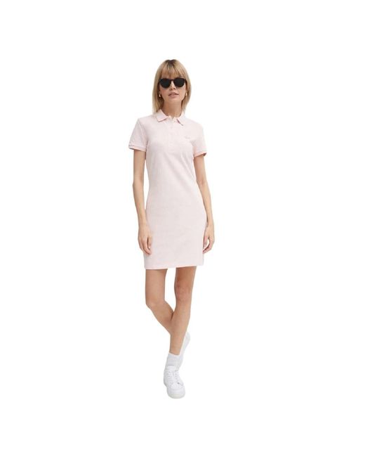 Lacoste Kleedjes ,Roze ,Roze Gebreide Jurk Korte Mouw Kraag in het White