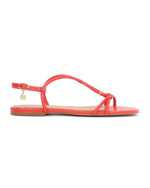 Kazar Schoenen ,Rood ,Leer Rode Sandalen Op Een Platte Zool Met Een Overhang in het Red