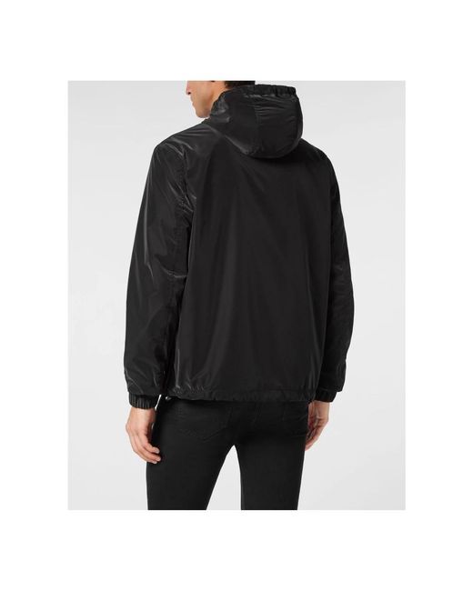 Philipp Plein Jassen ,Zwart ,Leer Windbreaker Camouflage in het Black voor heren