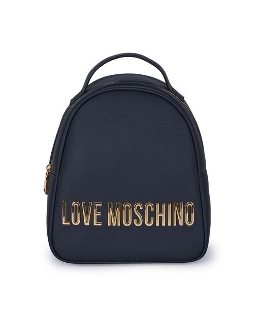 Love Moschino Blue Schwarzer rucksack aus kunstleder mit goldmetall-logo