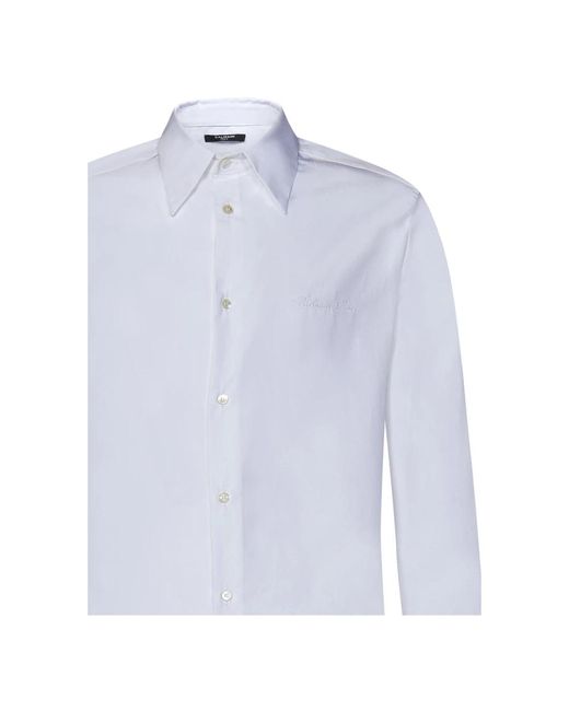 Balmain Weiße hemden mit knopfleiste und logo-stickerei in Blue für Herren
