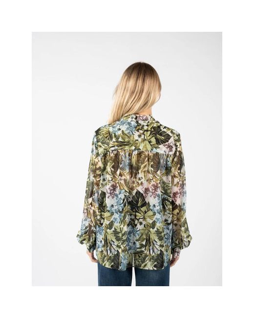 Pinko Overhemden ,Groen ,Polyester Bloemenblouse Met Knopen in het Green