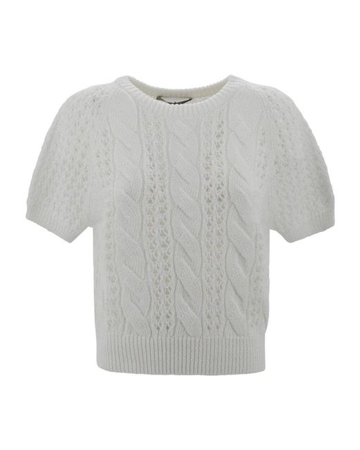D.exterior Gray Weißes mesh crew neck top
