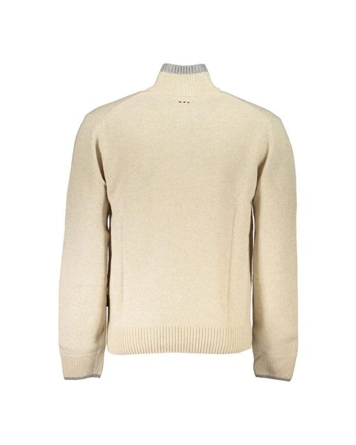 Napapijri R pullover mit langen ärmeln und halbem reißverschluss in Natural für Herren
