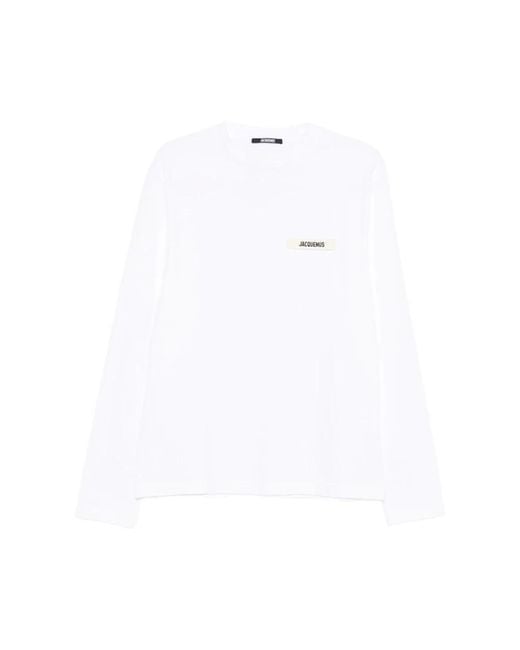 Jacquemus Wit Logo Patch Crew Neck T-Shirt in het White voor heren