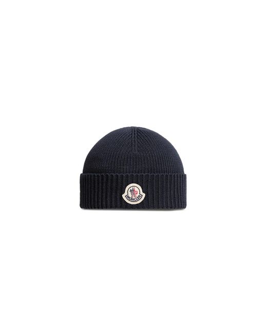 Moncler Logo-Patch Cotton Beanie in het Blue