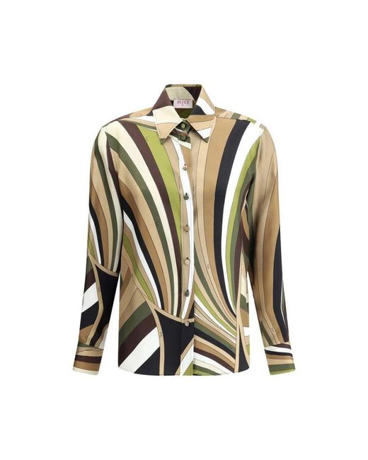 Emilio Pucci Green Abstrakte Seidenbluse