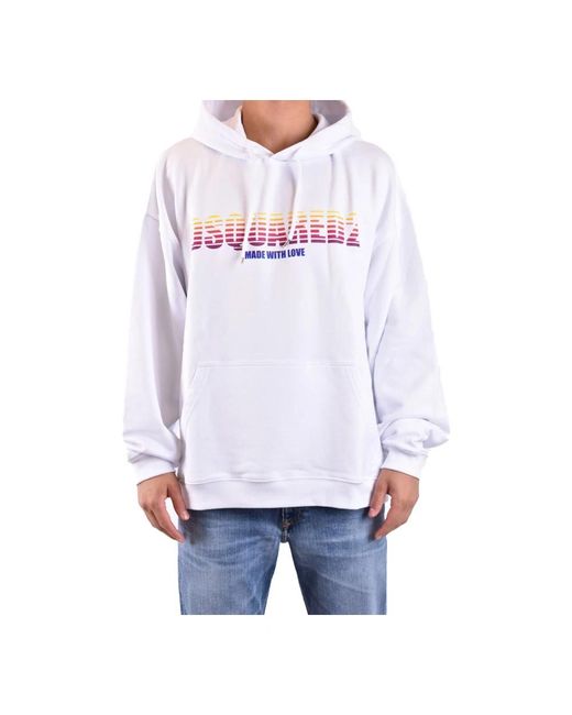 DSquared² Hoodies & Sweatvesten ,Wit ,Katoen Zonsondergangsverloop Logo Hoodie in het White voor heren