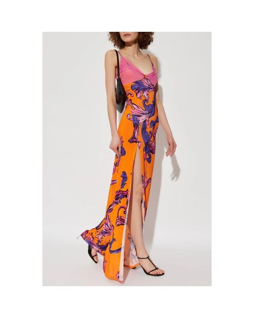 Versace Jeans Couture Orange Kleid Mit Frontschlitz