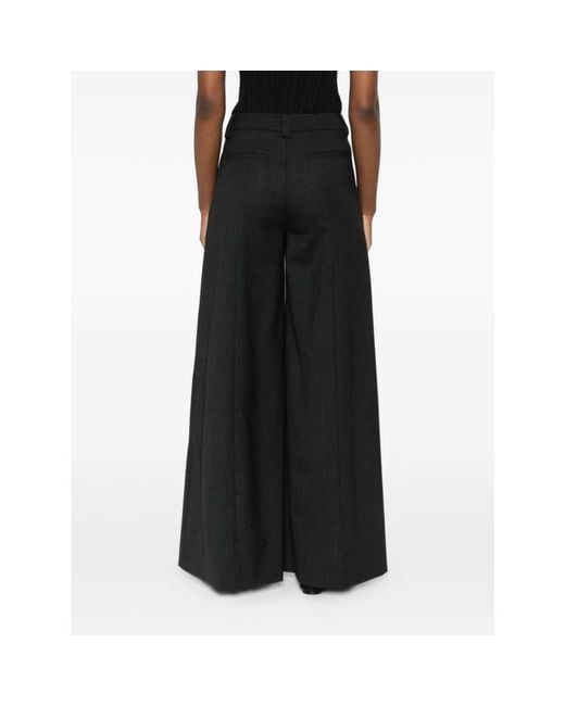 Thelatest Wijde Pijp Zwarte Wollen Broek in het Black