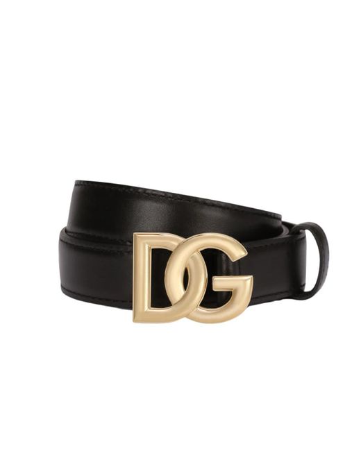 Cinturón de cuero negro con hebilla de logo dorado Dolce & Gabbana de color Black