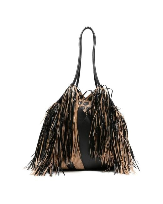 Ulla Johnson Black Charlotte Fringe Schultertasche