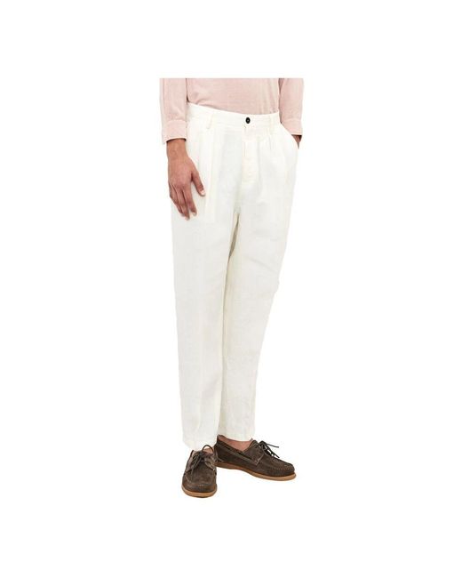 Massimo Alba Weiße Leinen-Doppelfaltenhose in White für Herren