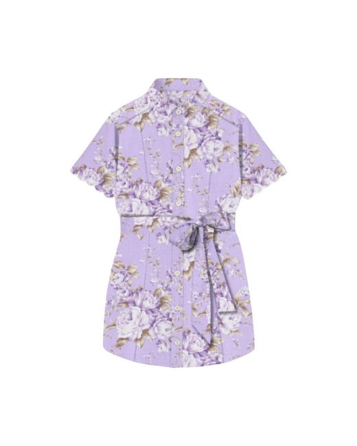Mc2 Saint Barth Overhemden ,Veelkleurig ,Linnen Bloemen Linnen Tuniek Jurk in het Purple