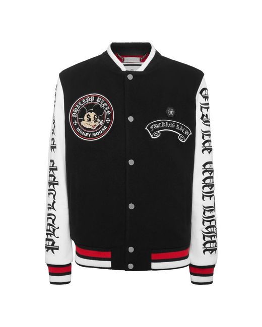 Philipp Plein College Bomber Jacket Ls Money Mouse in het Black voor heren