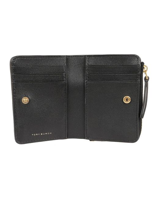 Tory Burch Accessoires ,Zwart ,Gewatteerde Leren Portemonnee Met Knoopsluiting in het Black