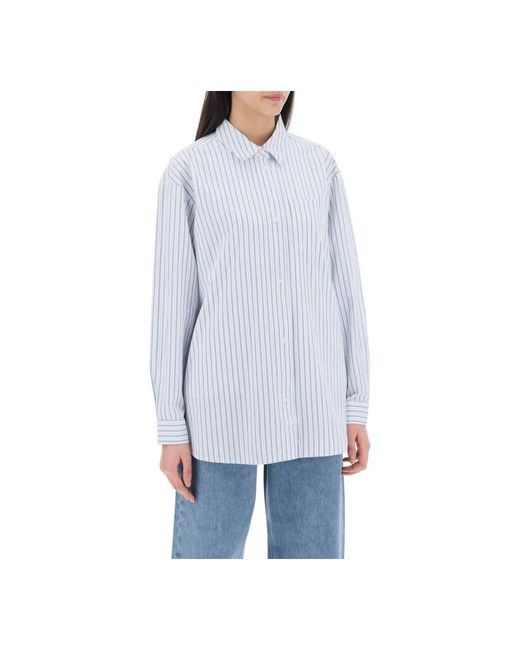 Camisa de algodón a rayas oversize con bolsillo Skall Studio de color Blue