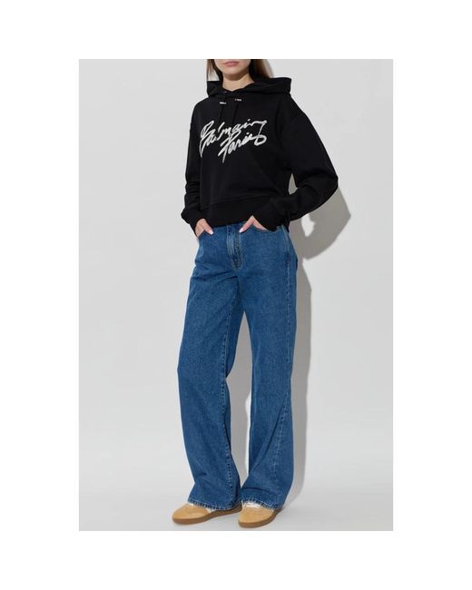 Balmain Hoodies & Sweatvesten ,Zwart ,Katoen Hooded Sweatshirt in het Black
