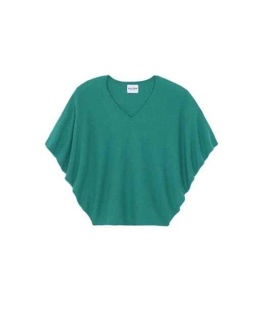 Kujten Green Kaschmir Oversized Pullover Halbarm