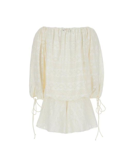 ANDAMANE Natural Weiße Playsuit Kleid Mit Langen Ärmeln