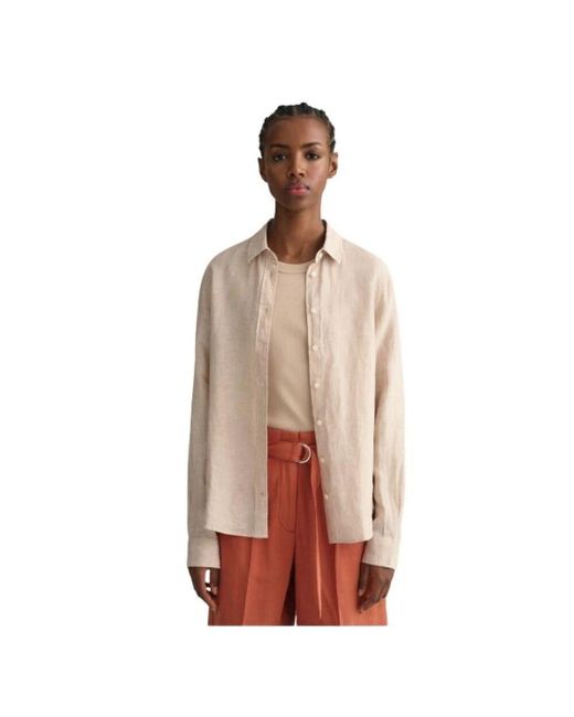 Gant Brown Reguläres leinen chambray hemd