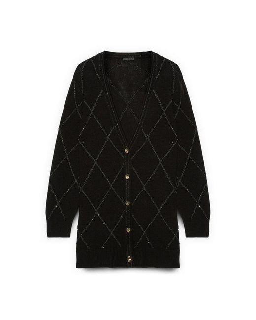 FIORELLA RUBINO Truien & Vesten ,Zwart ,Pailletten Gebreid Vest Met Ruitpatroon En Pailletten in het Black